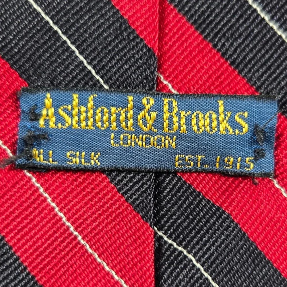 Ashford & Brooks Necktie Men's Red Black Silk Striped Tie Formal Office Wear